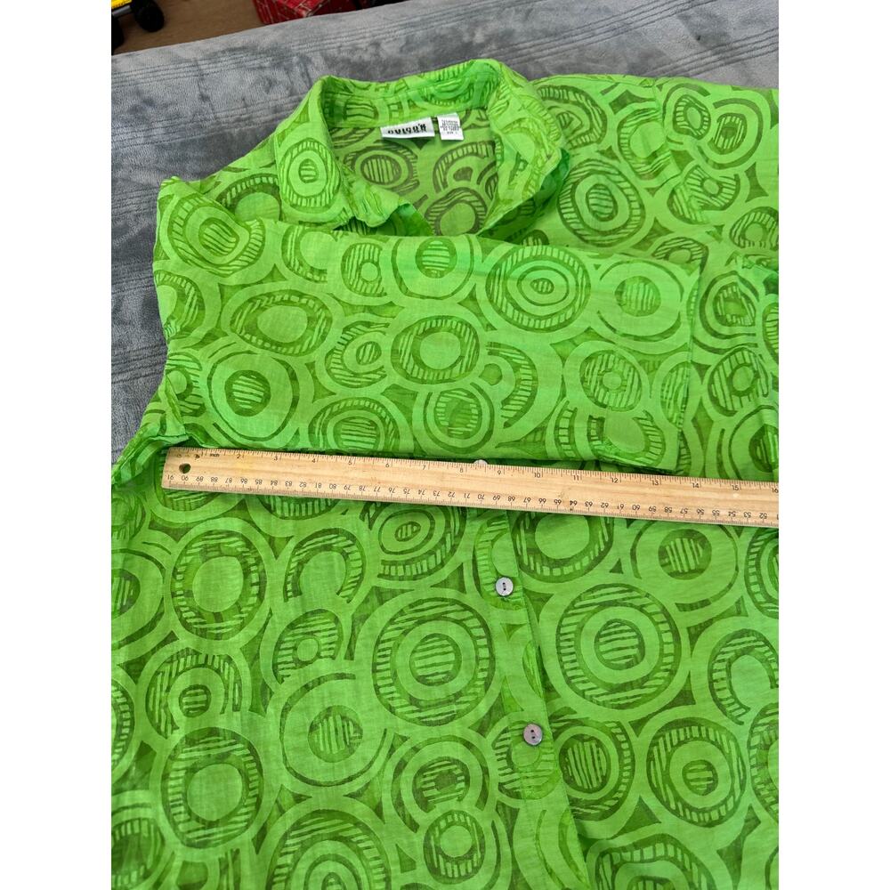 Vintage 90's Chico's Design Green Sheer 3/4 Sleeve Button Down Blouse Medium - Picture 10 of 12